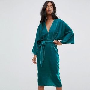 ASOS Velvet Plunge Kimono Midi Dress